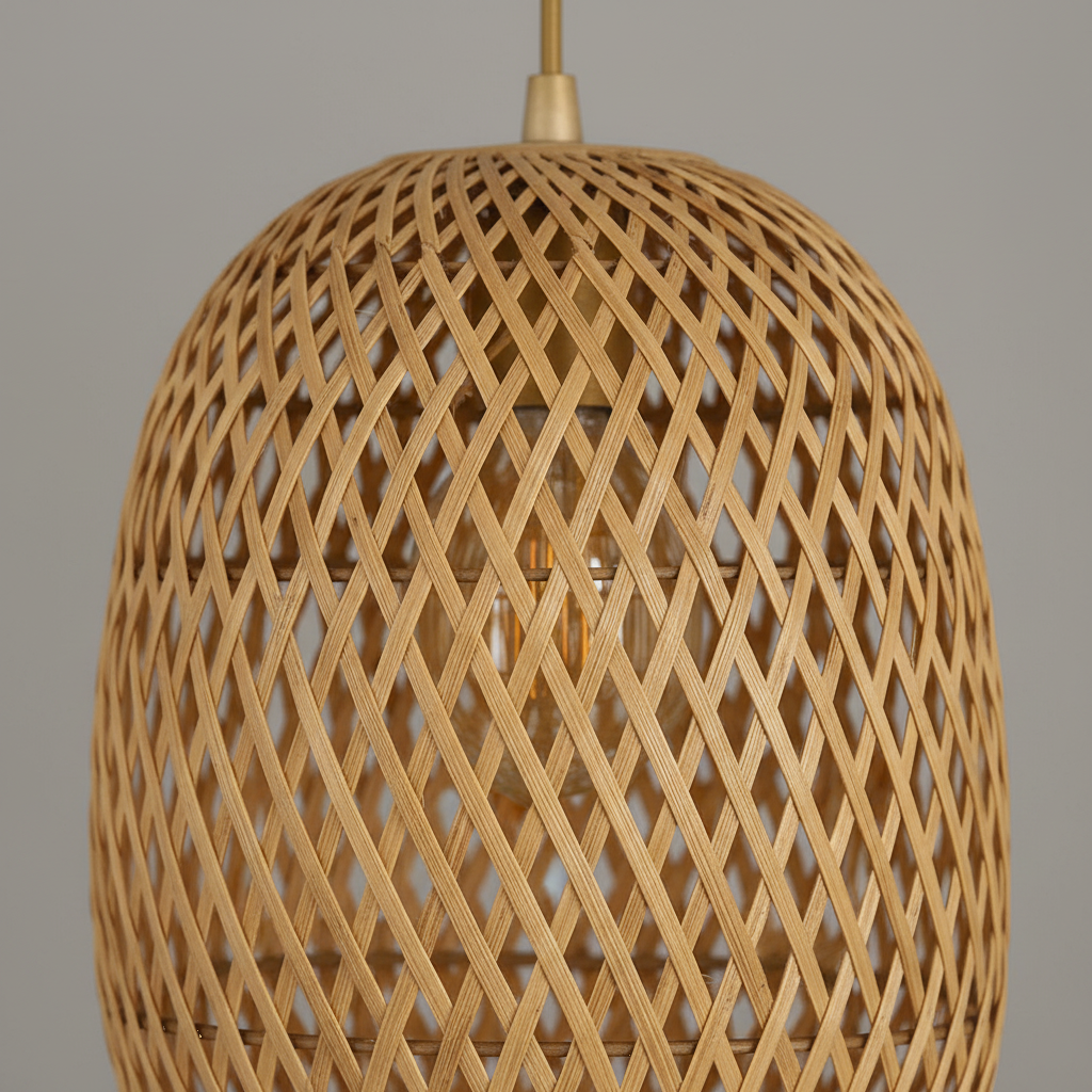 Lanterne Suspension Osier Tressé Bali Ovoïde 18×37,5cm - gros plan sur les détails de fabrication