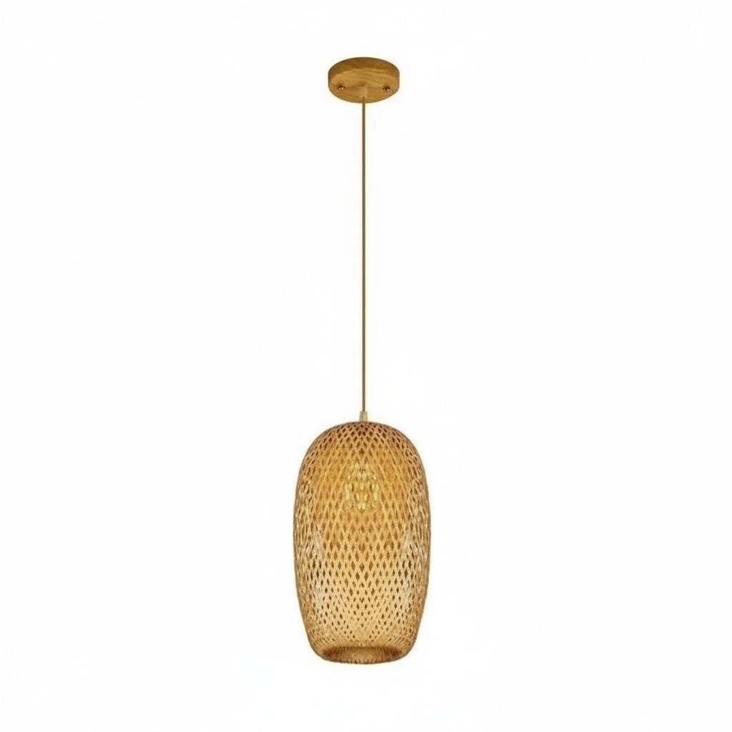 Lanterne Suspension Osier Tressé Bali Ovoïde 18×37,5cm - vue produit sur fond blanc