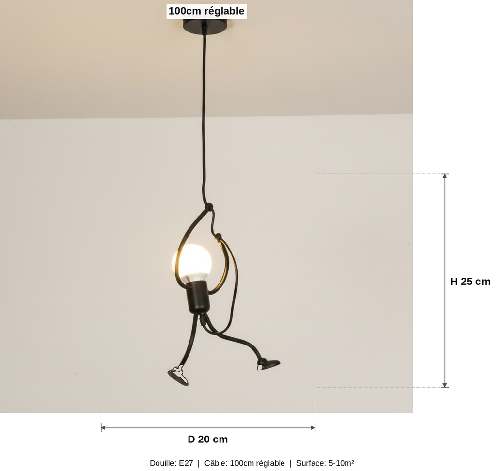 Suspension Petit Bonhomme Métal Noir Design - schéma des dimensions
