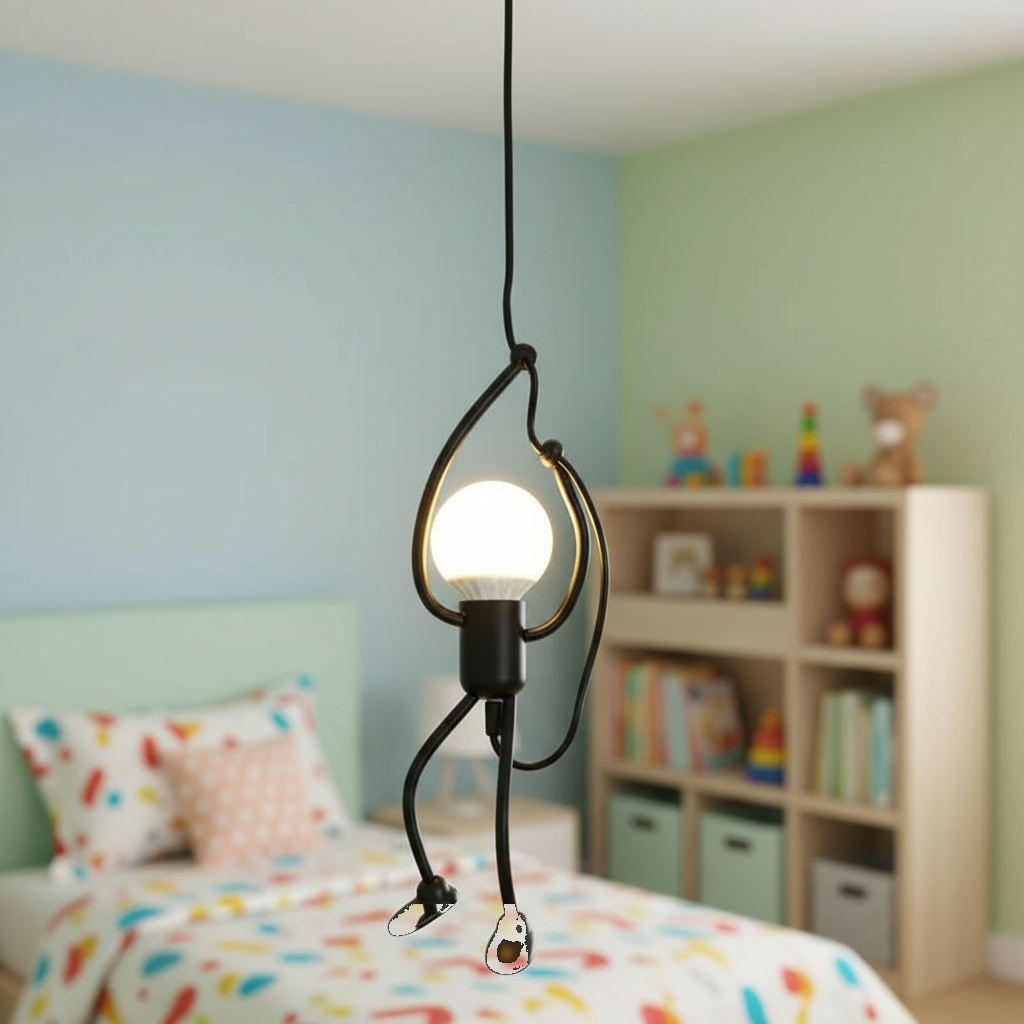 Suspension Petit Bonhomme Métal Noir Design mise en ambiance dans un intérieur