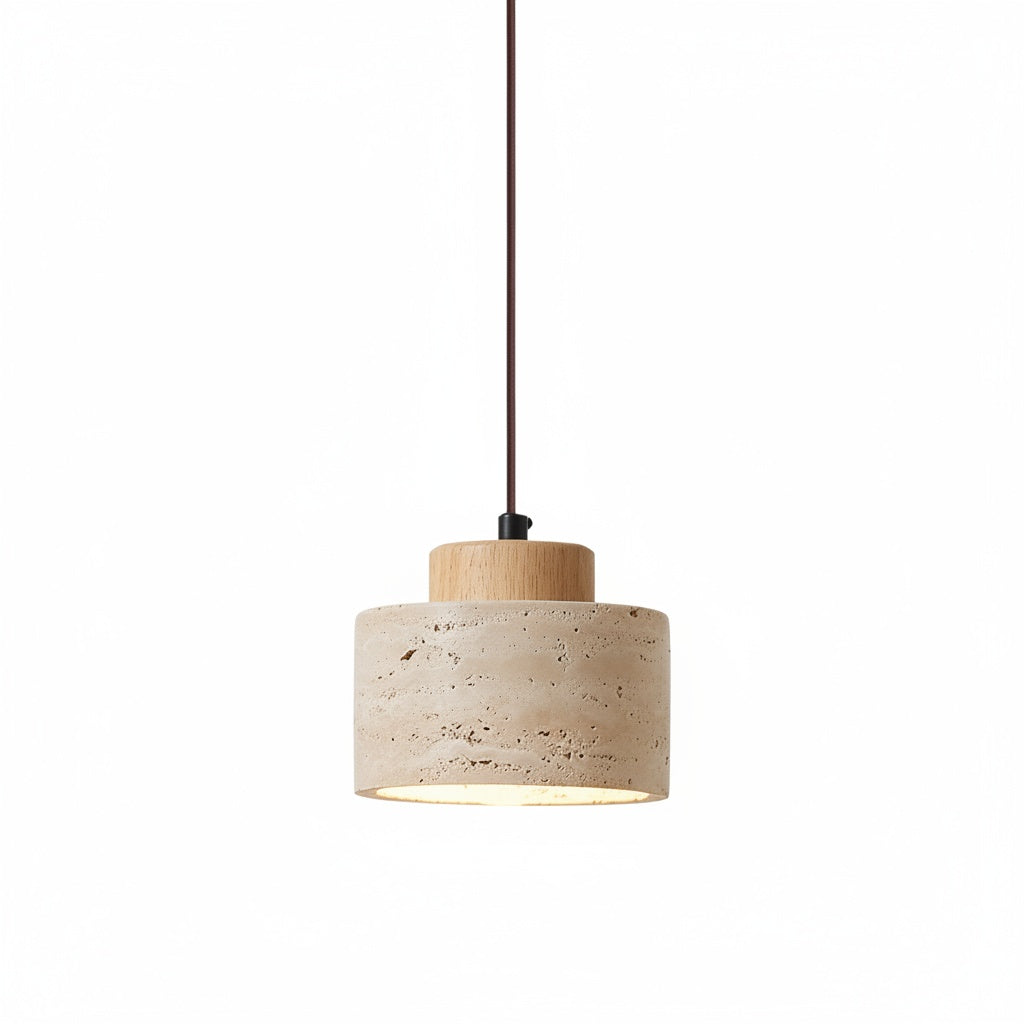 Suspension Pierre Naturelle et Bois Esprit Japandi - vue produit sur fond blanc