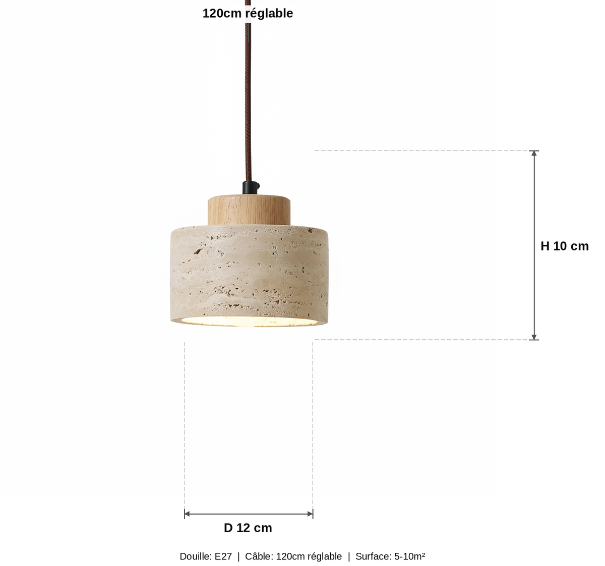 Suspension Pierre Naturelle et Bois Esprit Japandi - schéma des dimensions