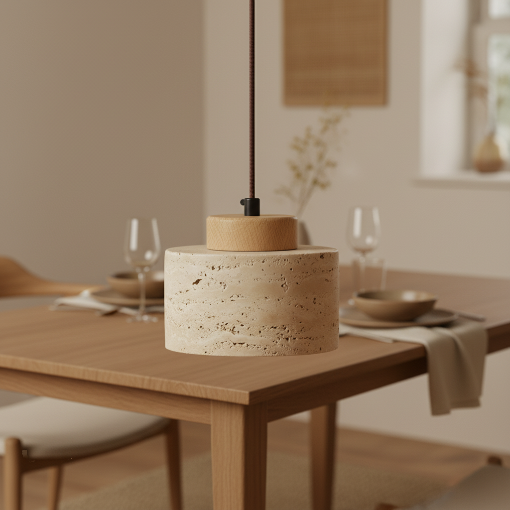 Suspension Pierre Naturelle et Bois Esprit Japandi mise en ambiance dans un intérieur