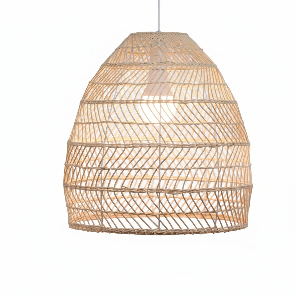 Suspension Rotin Cloche Tressée Style Bohème Japandi - vue produit sur fond blanc
