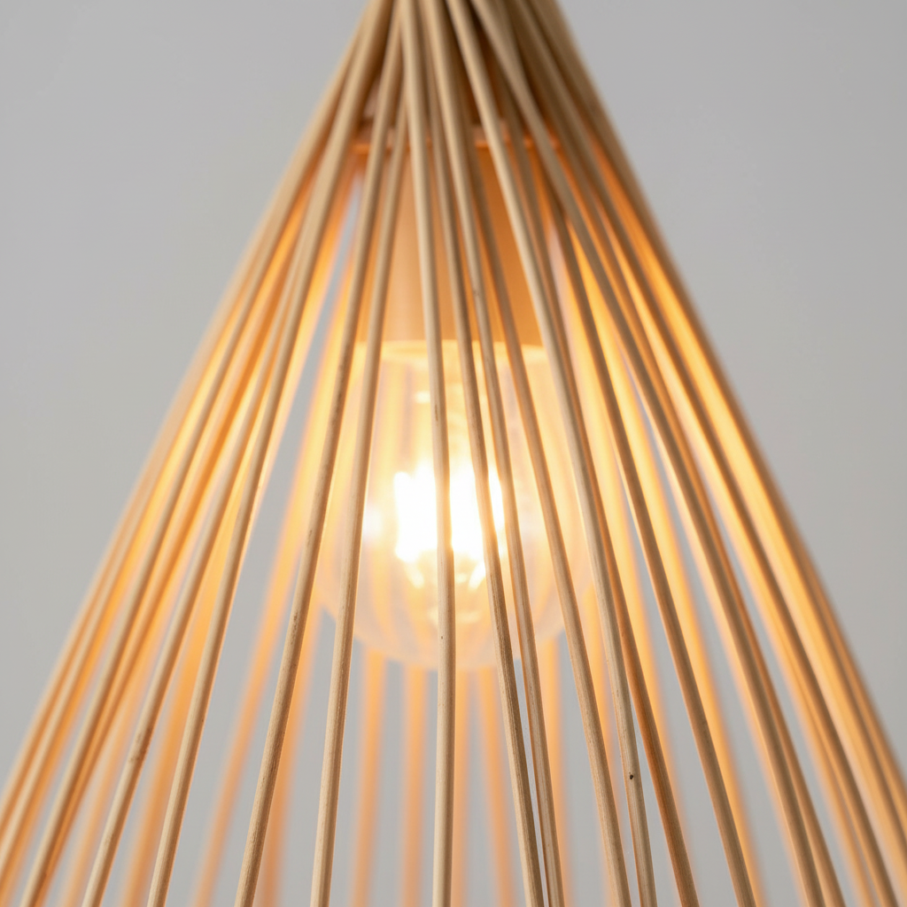 Suspension Rotin Cône Chambre Adulte 21x38cm - gros plan sur les détails de fabrication - vue 1/2