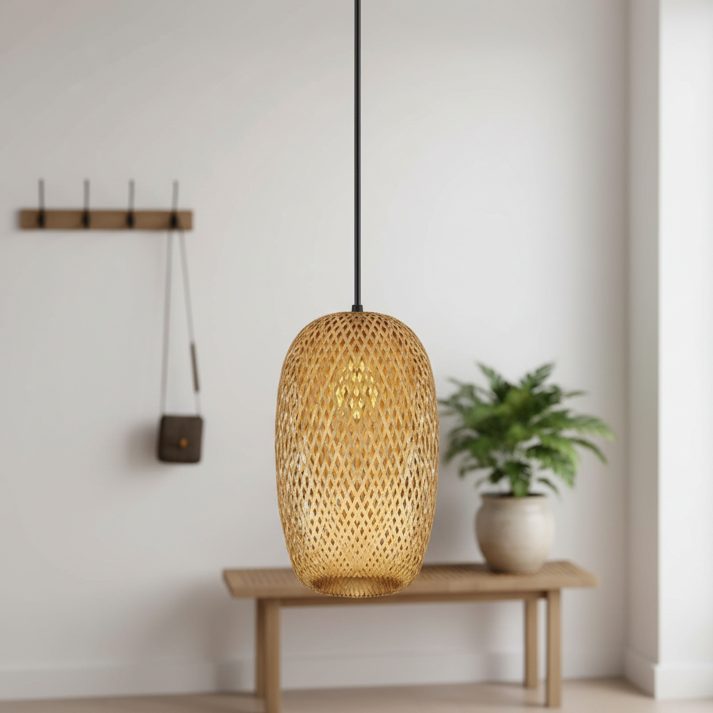 Suspension Rotin Design Entrée Couloir 18x38cm mise en ambiance dans un intérieur - vue 1/2