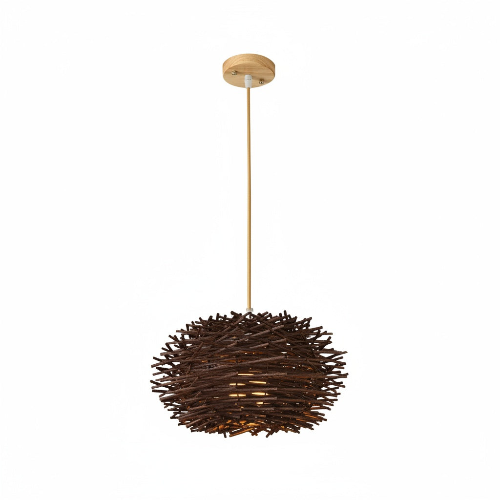 Suspension Rotin Nid Tressé Brun - vue produit sur fond blanc