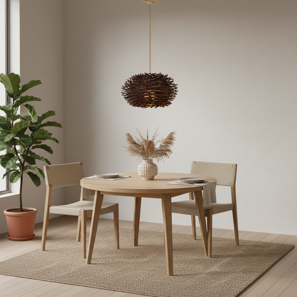 Suspension Rotin Nid Tressé Brun en situation décorative