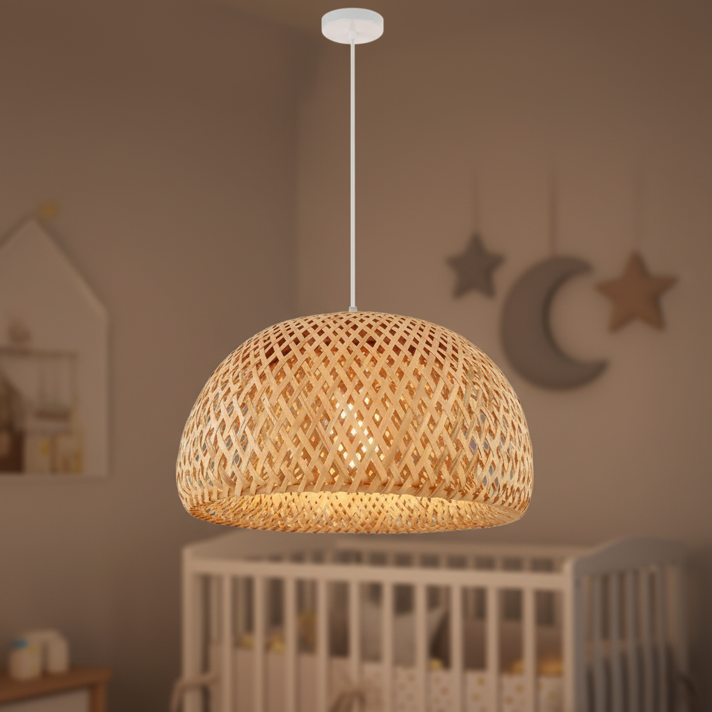 Suspension Rotin Tissé Chambre Bébé Douce 26cm mise en ambiance dans un intérieur - vue 1/2