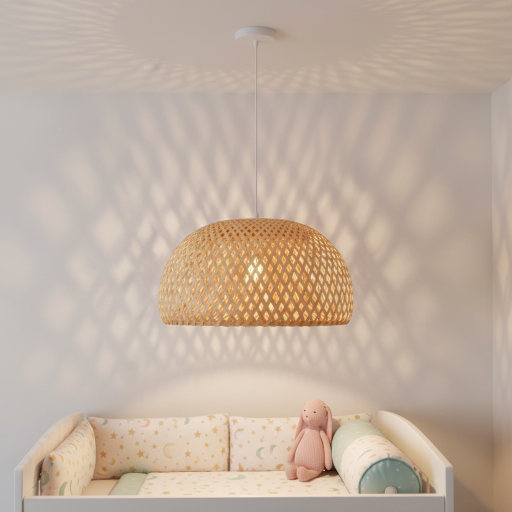 Suspension Rotin Tissé Chambre Bébé Douce 26cm en situation décorative - vue 1/2