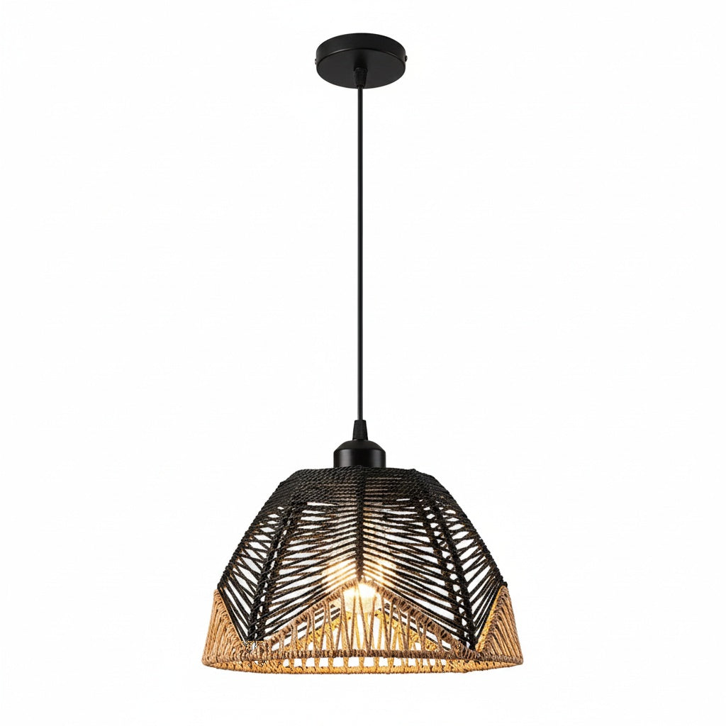 Suspension Rotin Tressé Bohème Abat-jour Ouvert - vue produit sur fond blanc