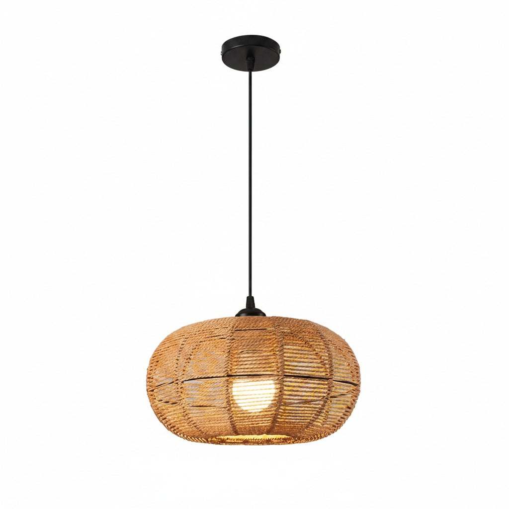 Suspension Rotin Tressé Bohème Aplatie Naturelle - vue produit sur fond blanc