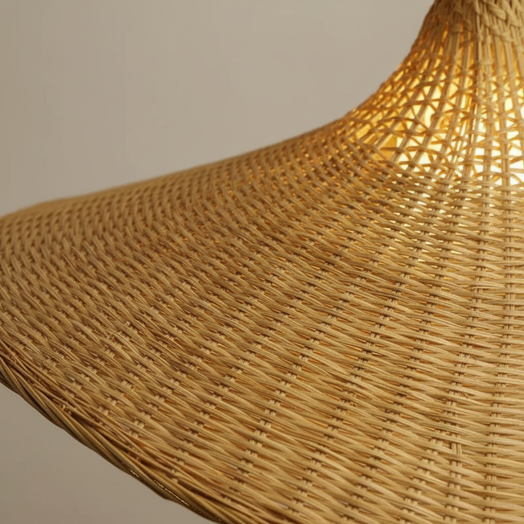 Suspension Rotin Tressé Bohème Naturelle 30cm - gros plan sur les détails de fabrication - vue 1/2