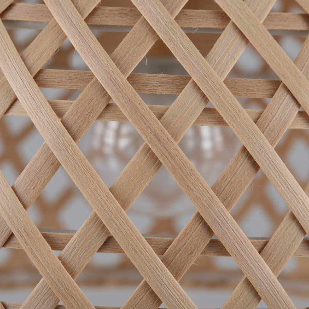 Suspension Rotin Tressé Forme Cloche - gros plan sur les détails de fabrication