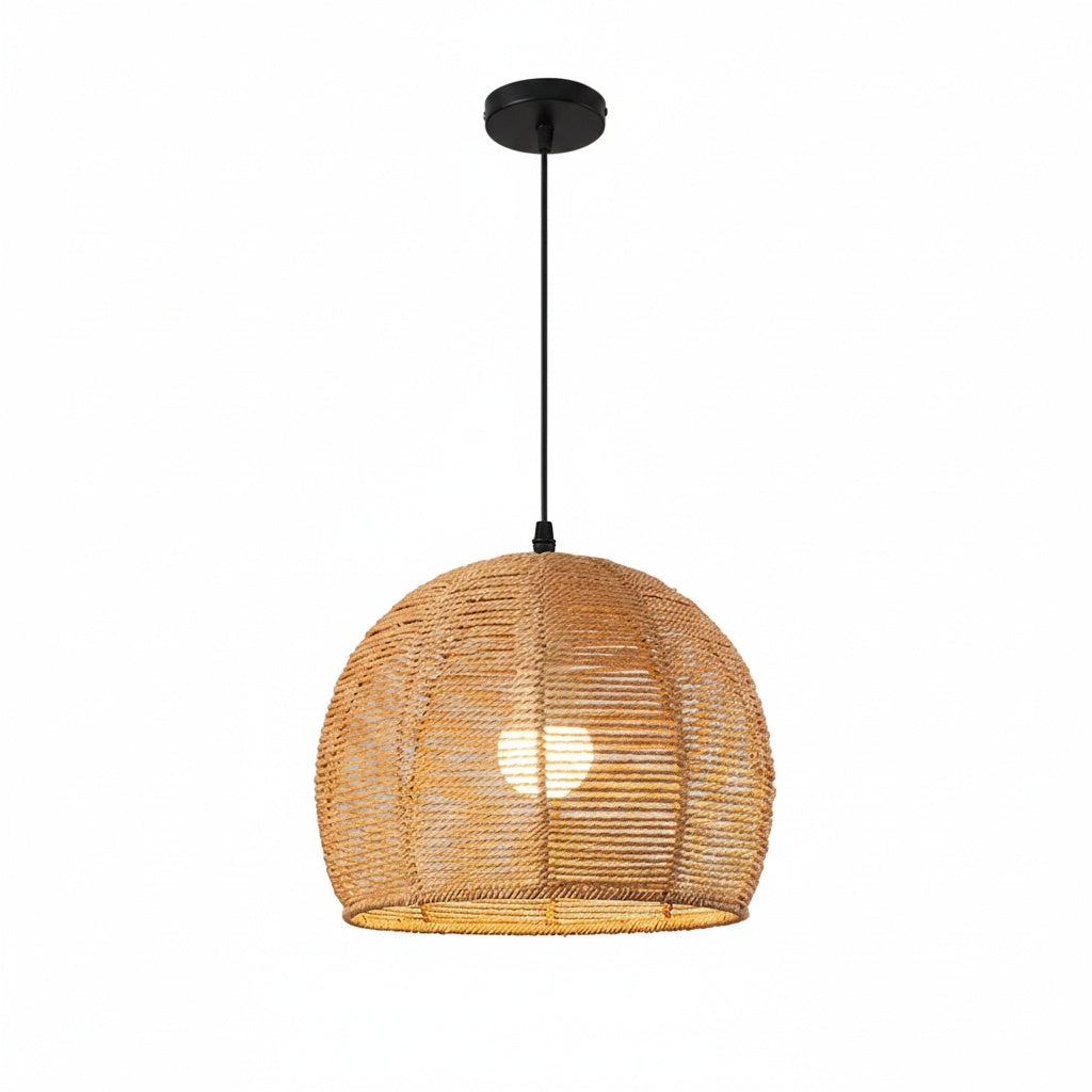 Suspension Rotin Tressé Dôme Bohème Naturel - vue produit sur fond blanc
