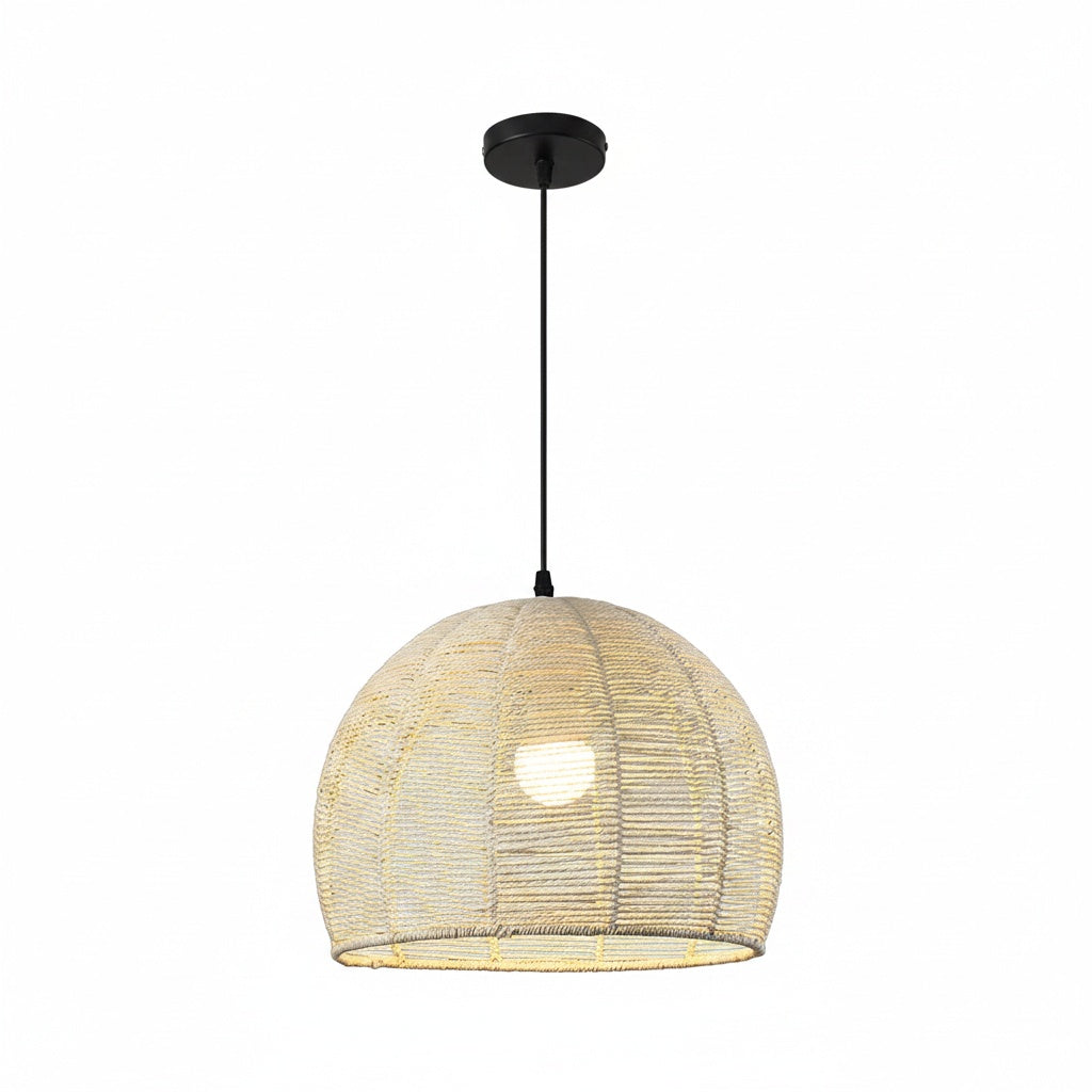 Suspension Rotin Tressé Dôme Naturel Bohème - vue produit sur fond blanc