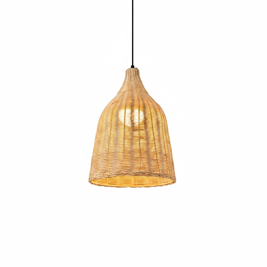 Suspension Rotin Tressé Dôme Naturel - vue produit sur fond blanc