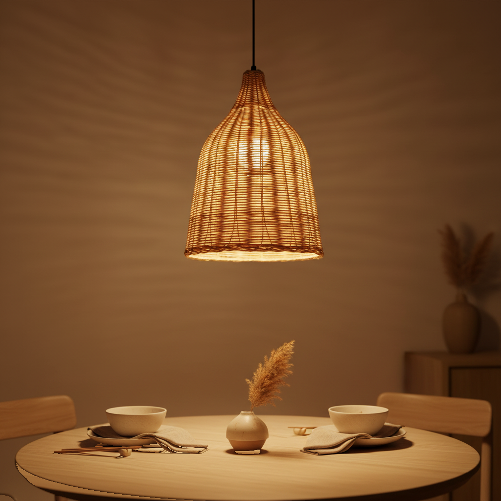 Suspension Rotin Tressé Dôme Naturel mise en ambiance dans un intérieur