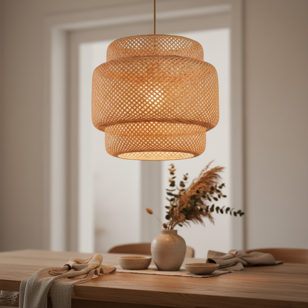 Suspension Rotin Tressé Étagé Naturelle mise en ambiance dans un intérieur Image