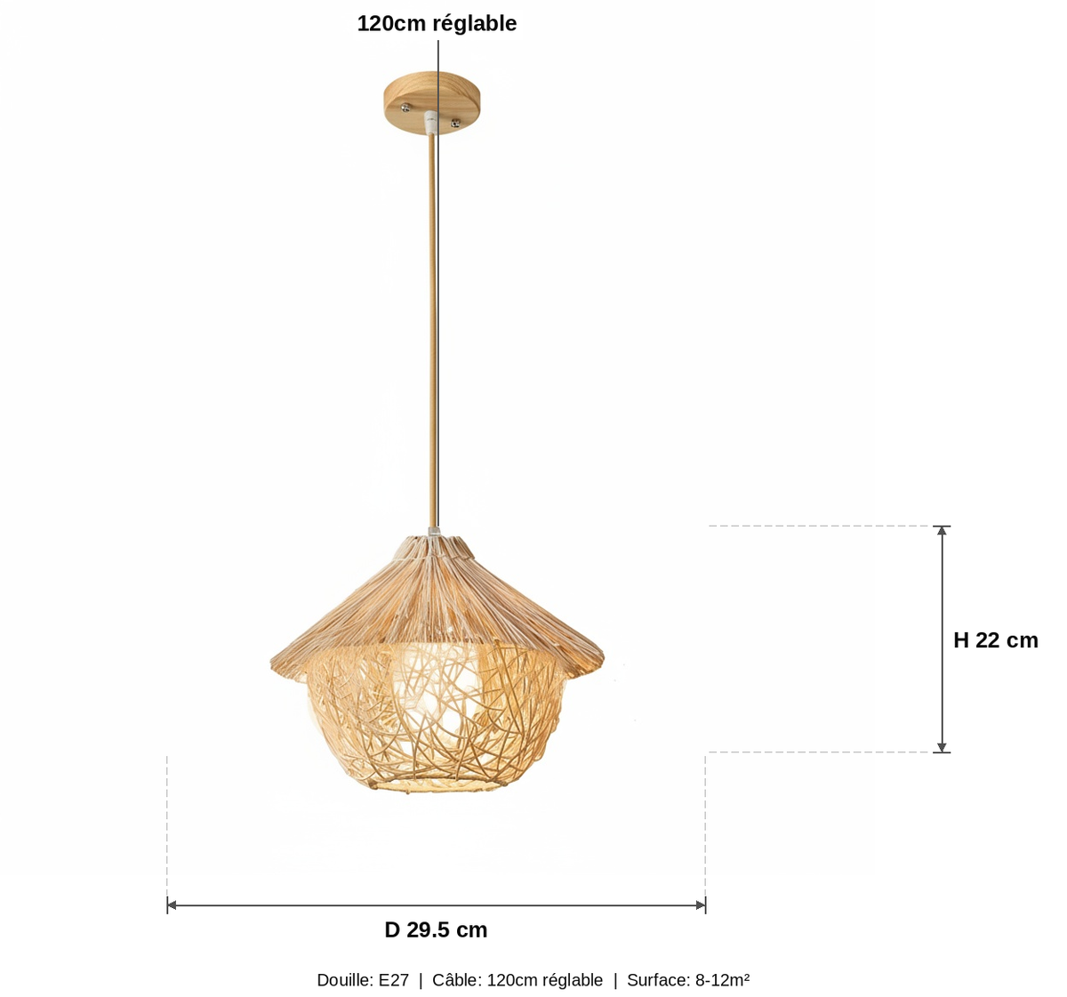 Suspension Rotin Tressé Nid Évasé - schéma des dimensions