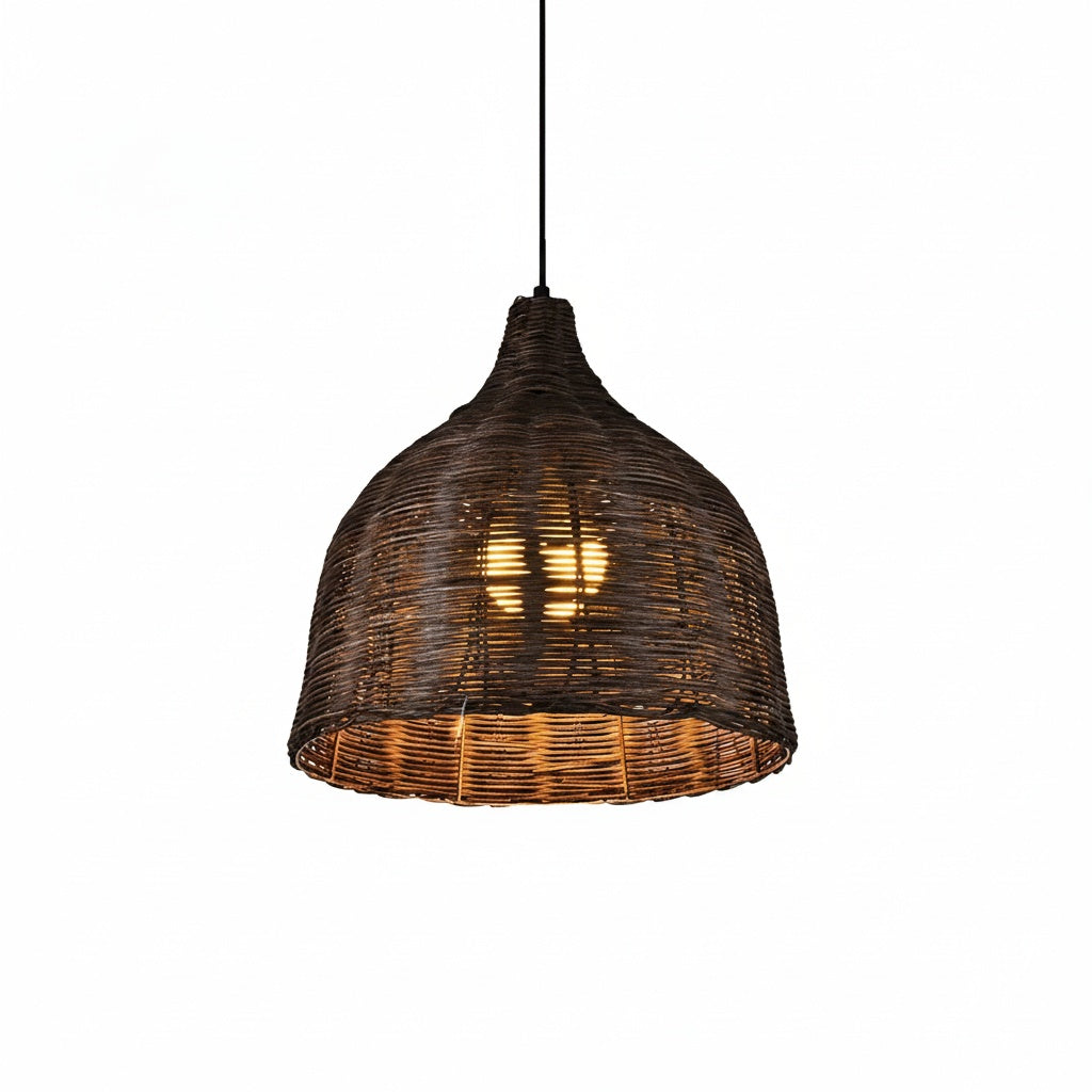 Suspension Rotin Tressé Vintage - Cloche Naturelle 3 Tailles - vue produit sur fond blanc