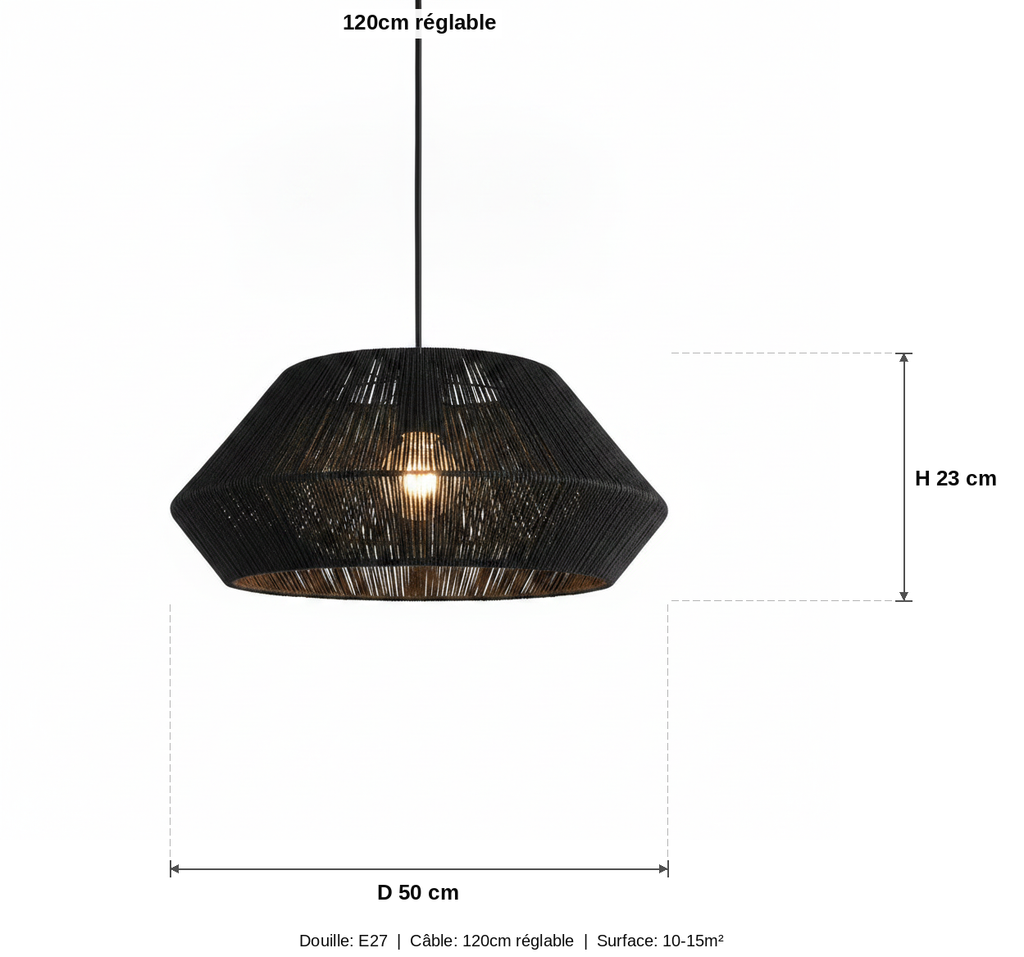 Suspension Tambour Corde Tressée Noire — measures default