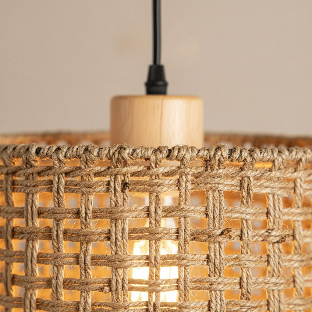Suspension Tambour Osier Tressé Ajouré — detail