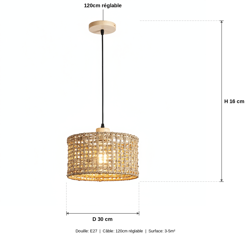 Suspension Tambour Osier Tressé Ajouré — measures default