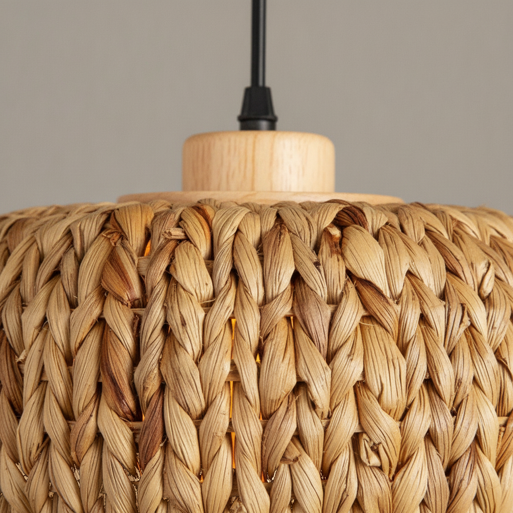 Suspension Tambour Paille Tressée Naturelle — detail
