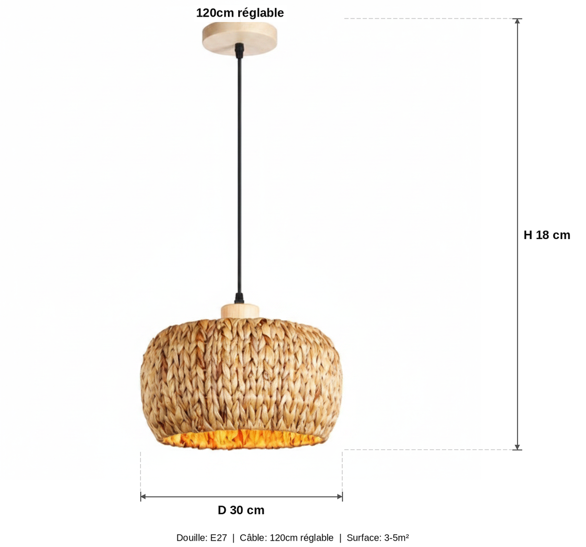 Suspension Tambour Paille Tressée Naturelle — measures default