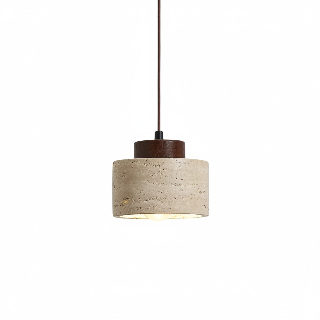 Suspension Travertin et Noyer Style Japandi Wabi-Sabi - vue produit sur fond blanc