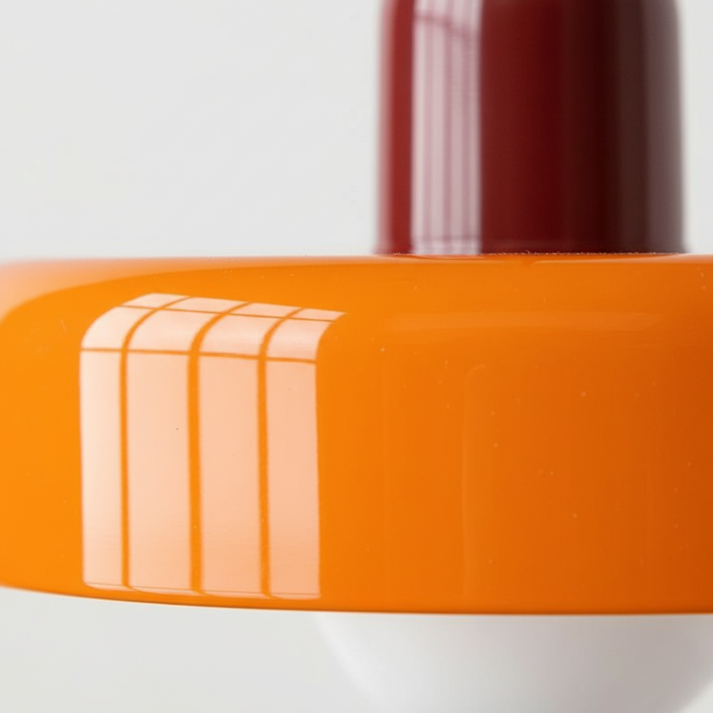 Suspension Verre Bauhaus Disque Orange - gros plan sur les détails de fabrication