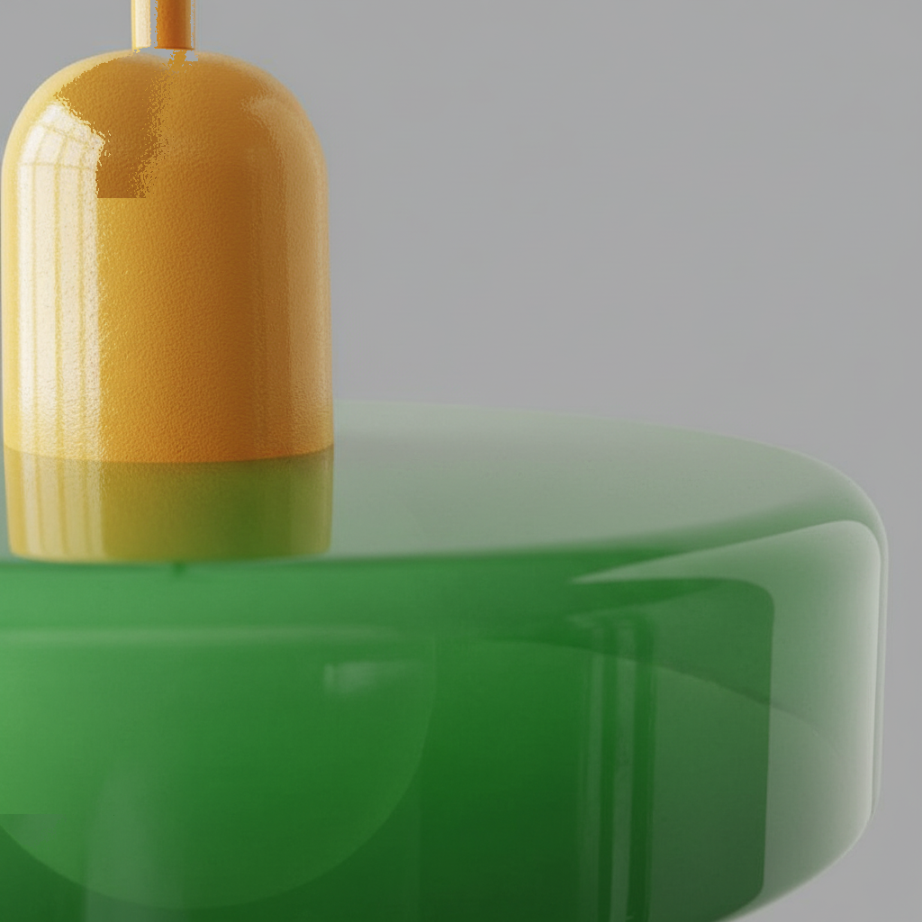 Suspension Verre Bauhaus Disque Rétro Vert - gros plan sur les détails de fabrication