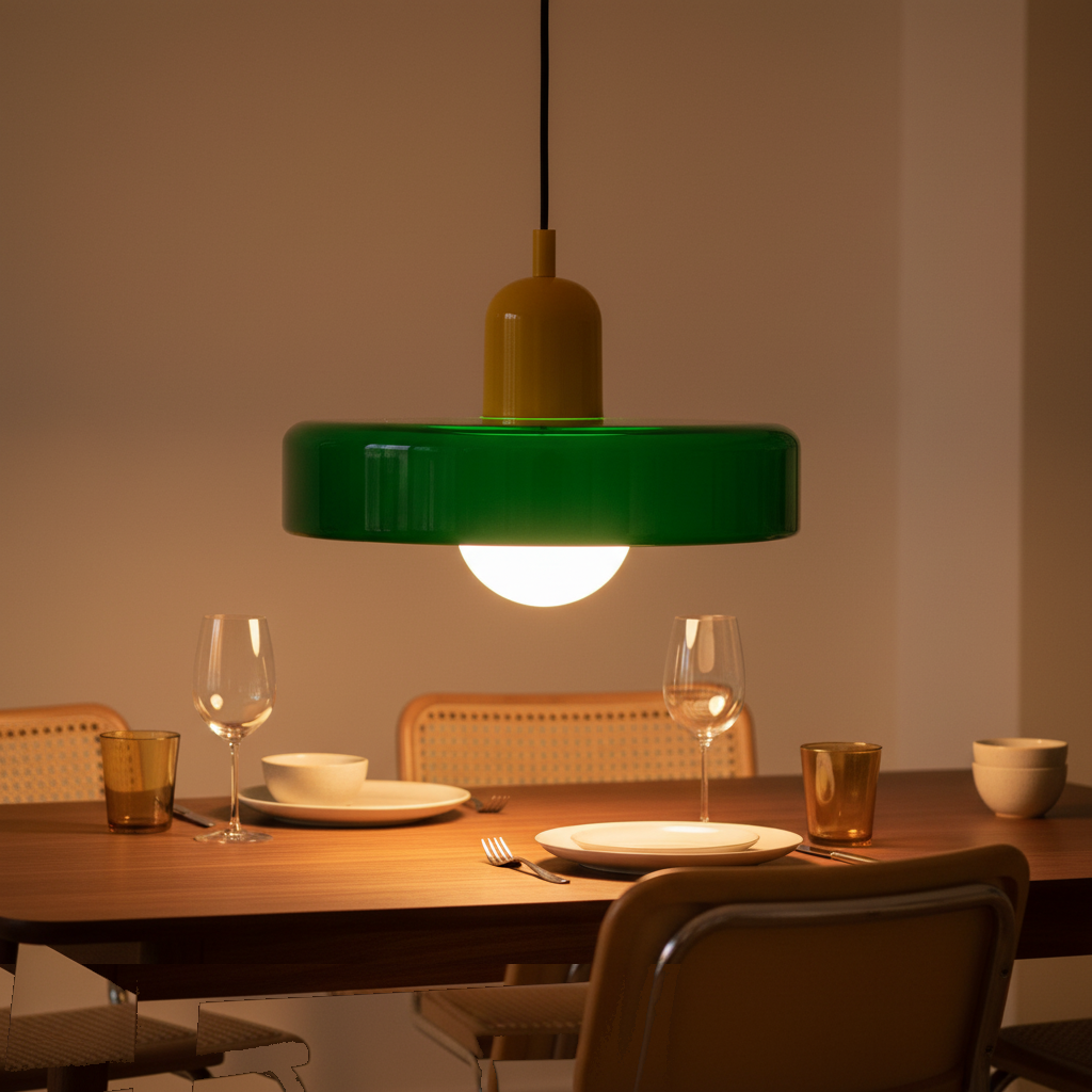 Suspension Verre Bauhaus Disque Rétro Vert mise en ambiance dans un intérieur