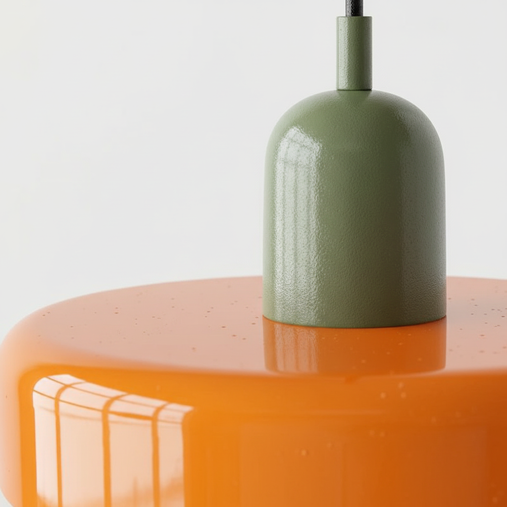 Suspension Verre Bauhaus Orange Design Rétro - gros plan sur les détails de fabrication
