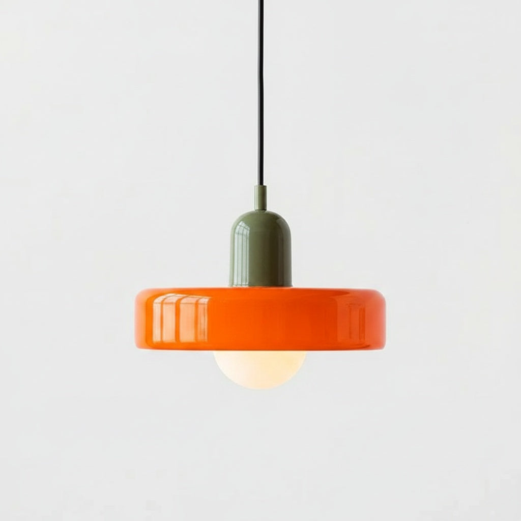 Suspension Verre Bauhaus Orange Design Rétro - vue produit sur fond blanc
