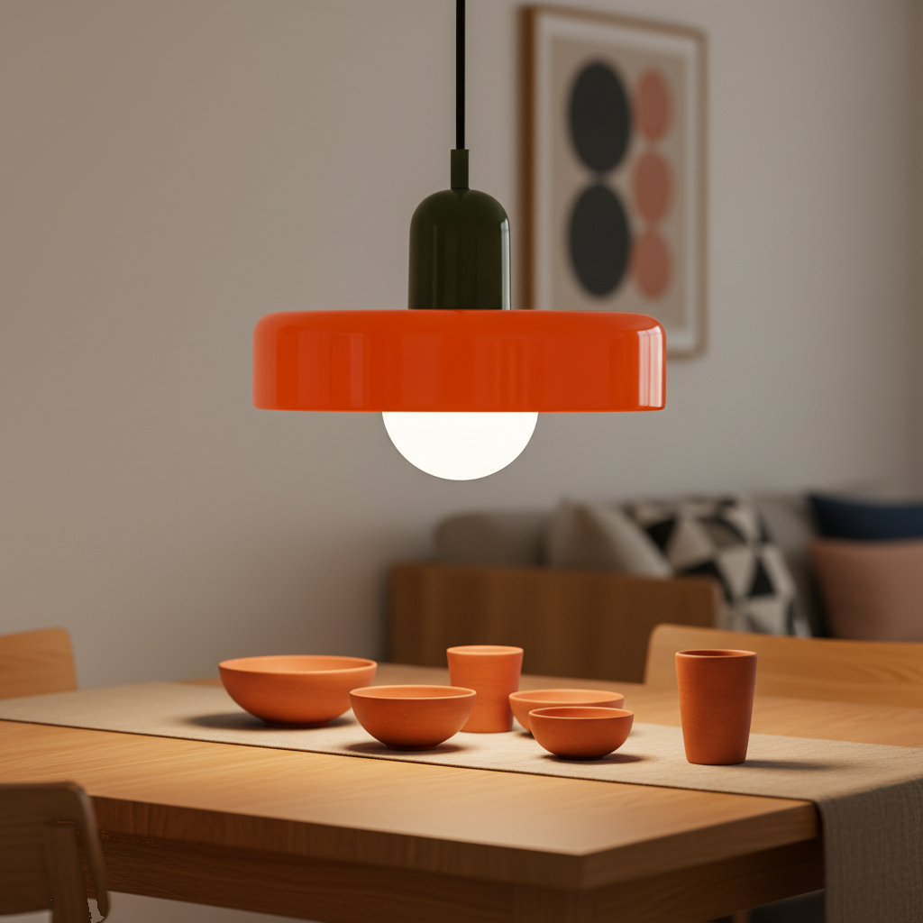 Suspension Verre Bauhaus Orange Design Rétro mise en ambiance dans un intérieur