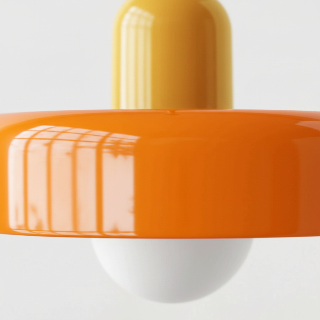 Suspension Verre Bauhaus Orange - Abat-Jour Disque - gros plan sur les détails de fabrication