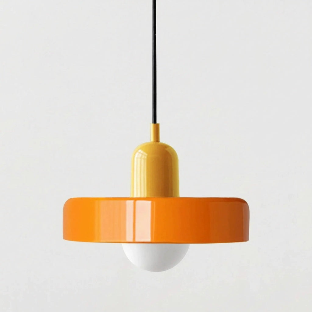 Suspension Verre Bauhaus Orange - Abat-Jour Disque - vue produit sur fond blanc