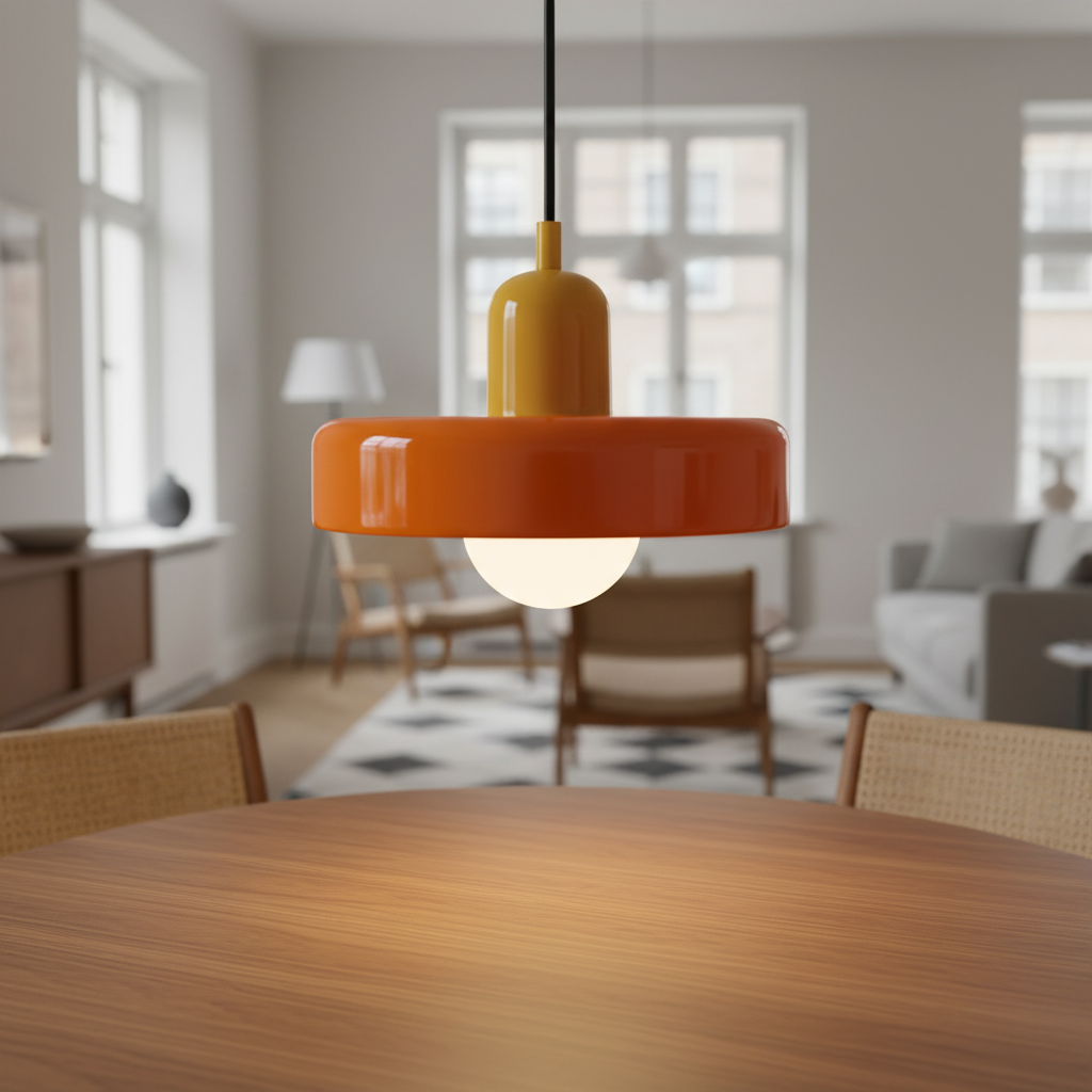 Suspension Verre Bauhaus Orange - Abat-Jour Disque mise en ambiance dans un intérieur