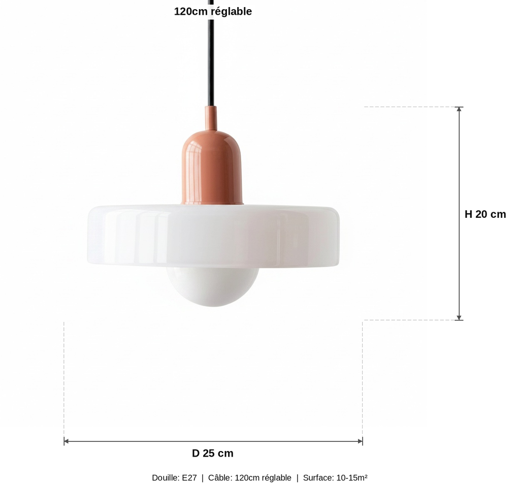 Suspension Verre Design Bauhaus Blanc - schéma des dimensions