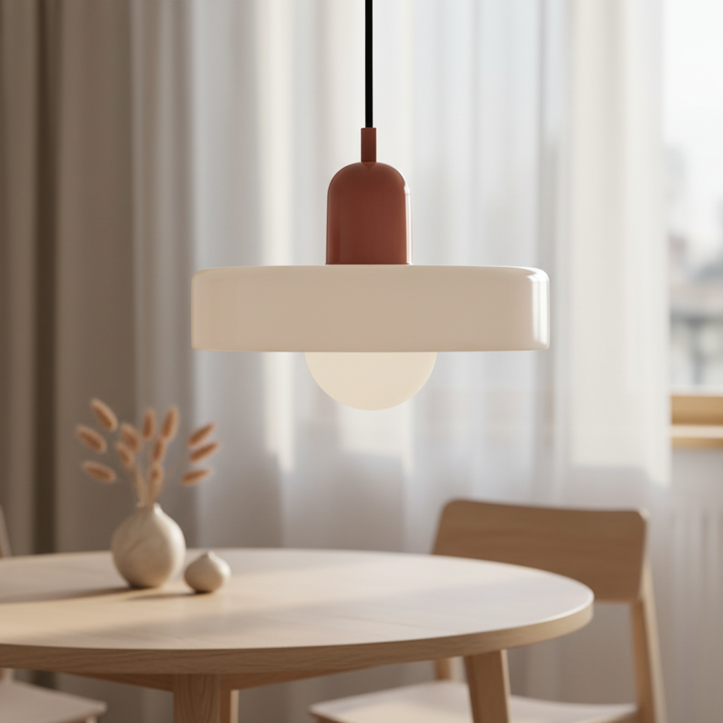 Suspension Verre Design Bauhaus Blanc mise en ambiance dans un intérieur Image