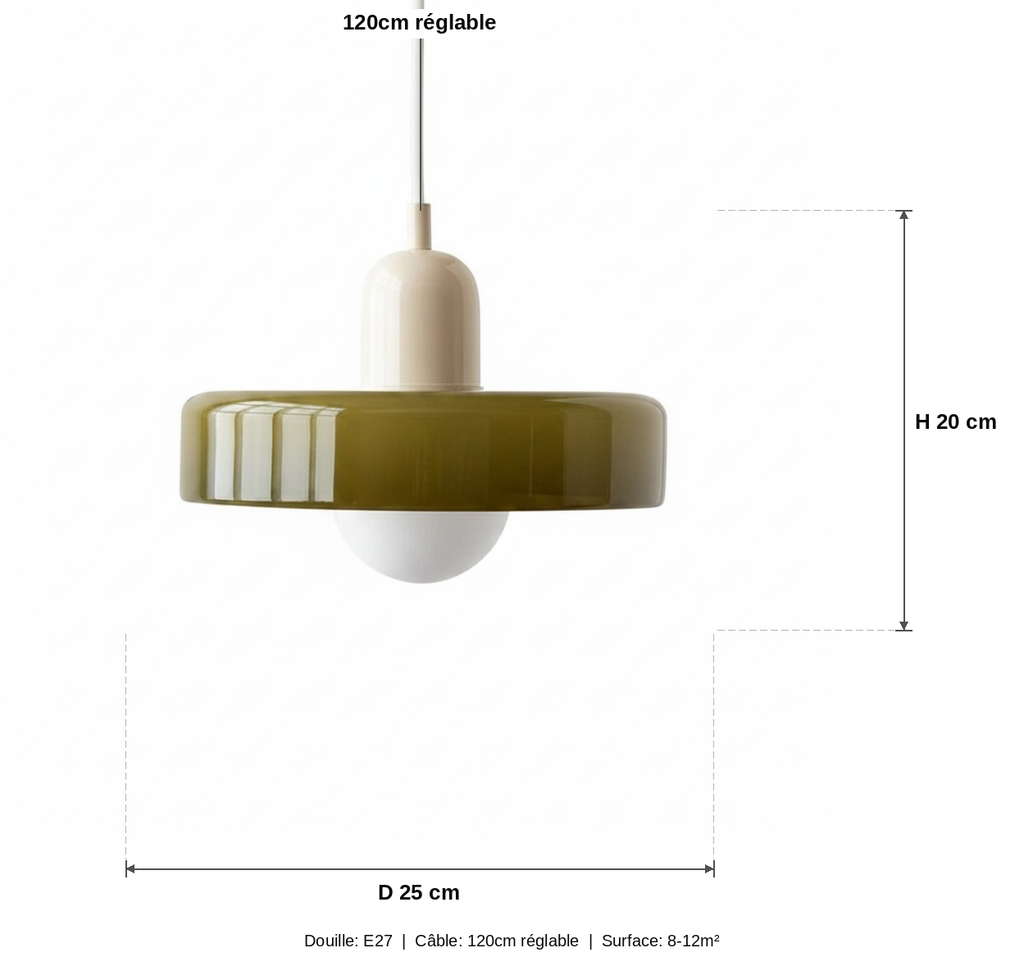 Suspension Verre Design Bauhaus Coloré - schéma des dimensions