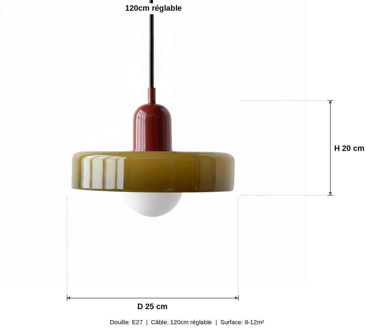 Suspension Verre Design Disque Bauhaus - schéma des dimensions