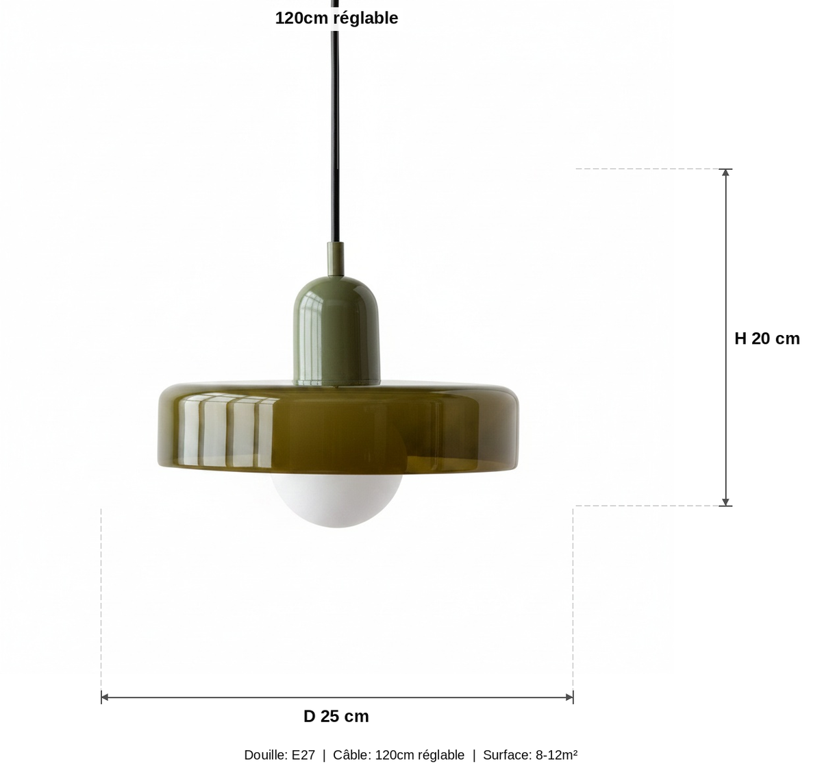 Suspension Verre Évasée Style Bauhaus - schéma des dimensions