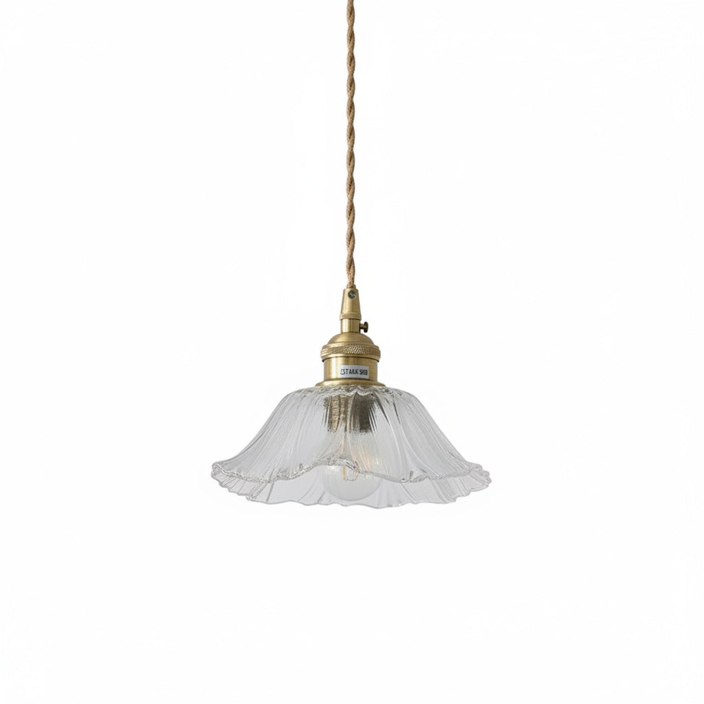 Suspension Verre Fleur Vintage Laiton - vue produit sur fond blanc