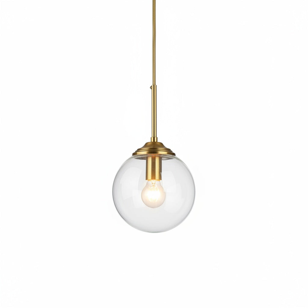 Suspension Verre Globe Transparent Dorée Design - vue produit sur fond blanc