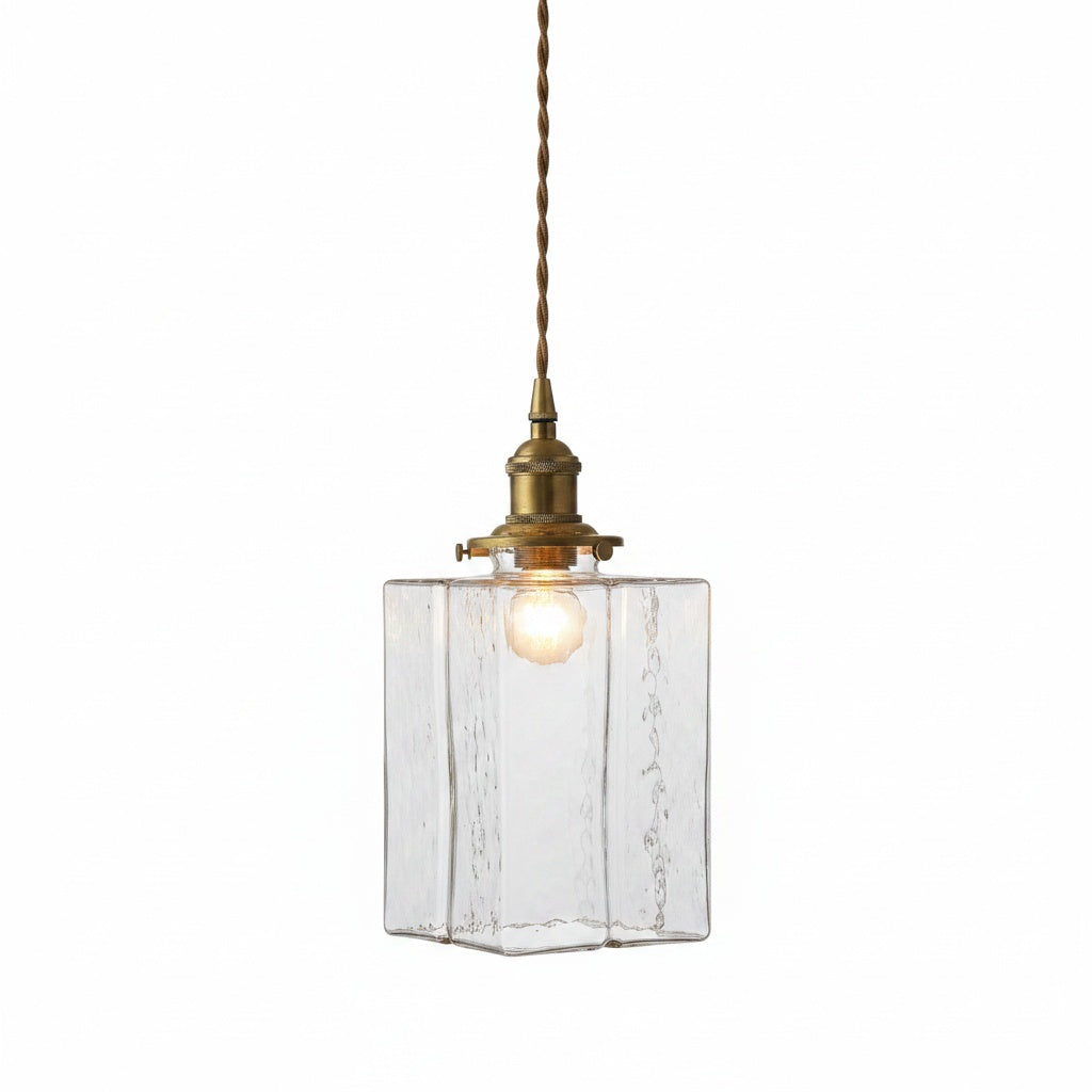 Suspension Verre Martelé Carrée Laiton - vue produit sur fond blanc