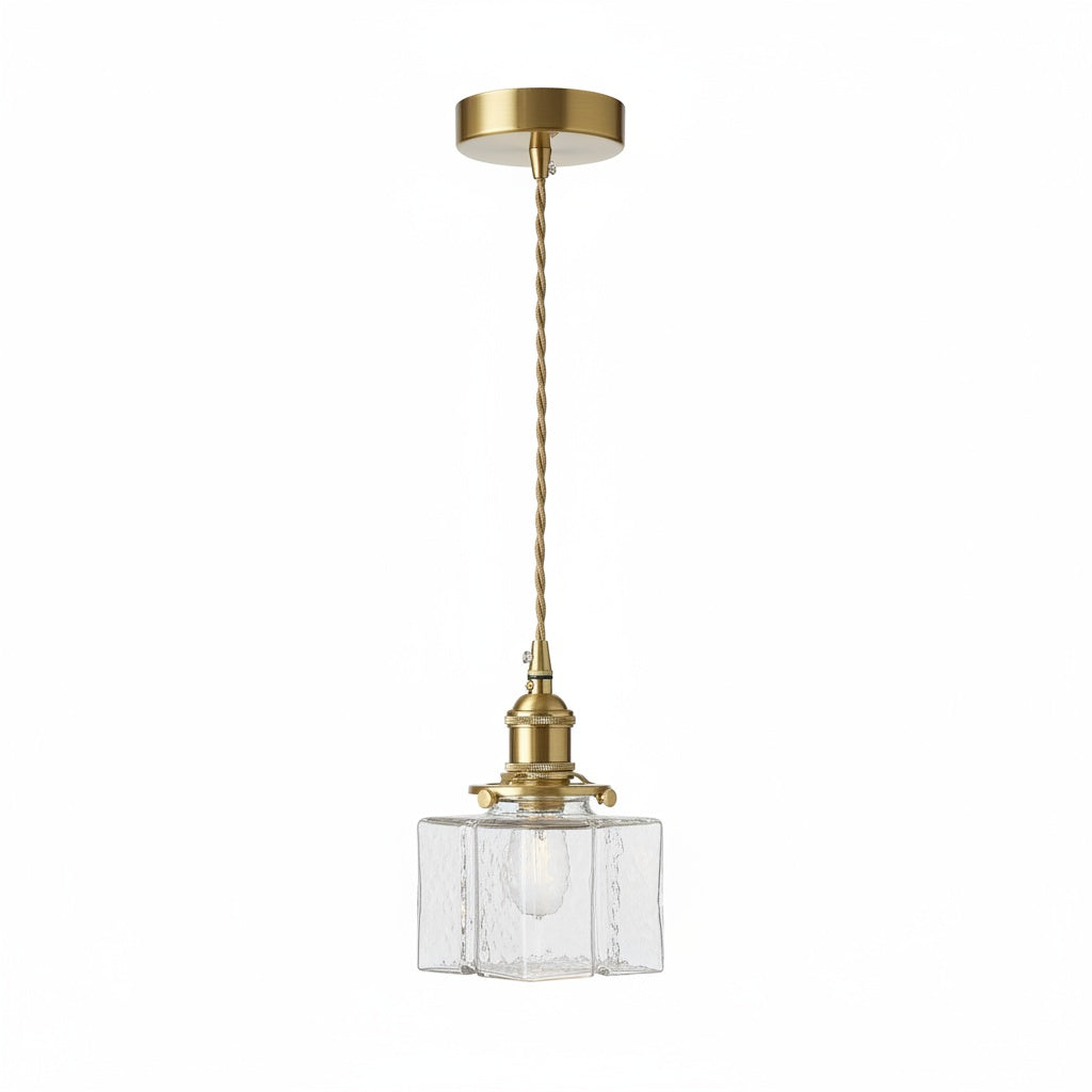 Suspension Verre Martelé Cubique Laiton Vintage - vue produit sur fond blanc