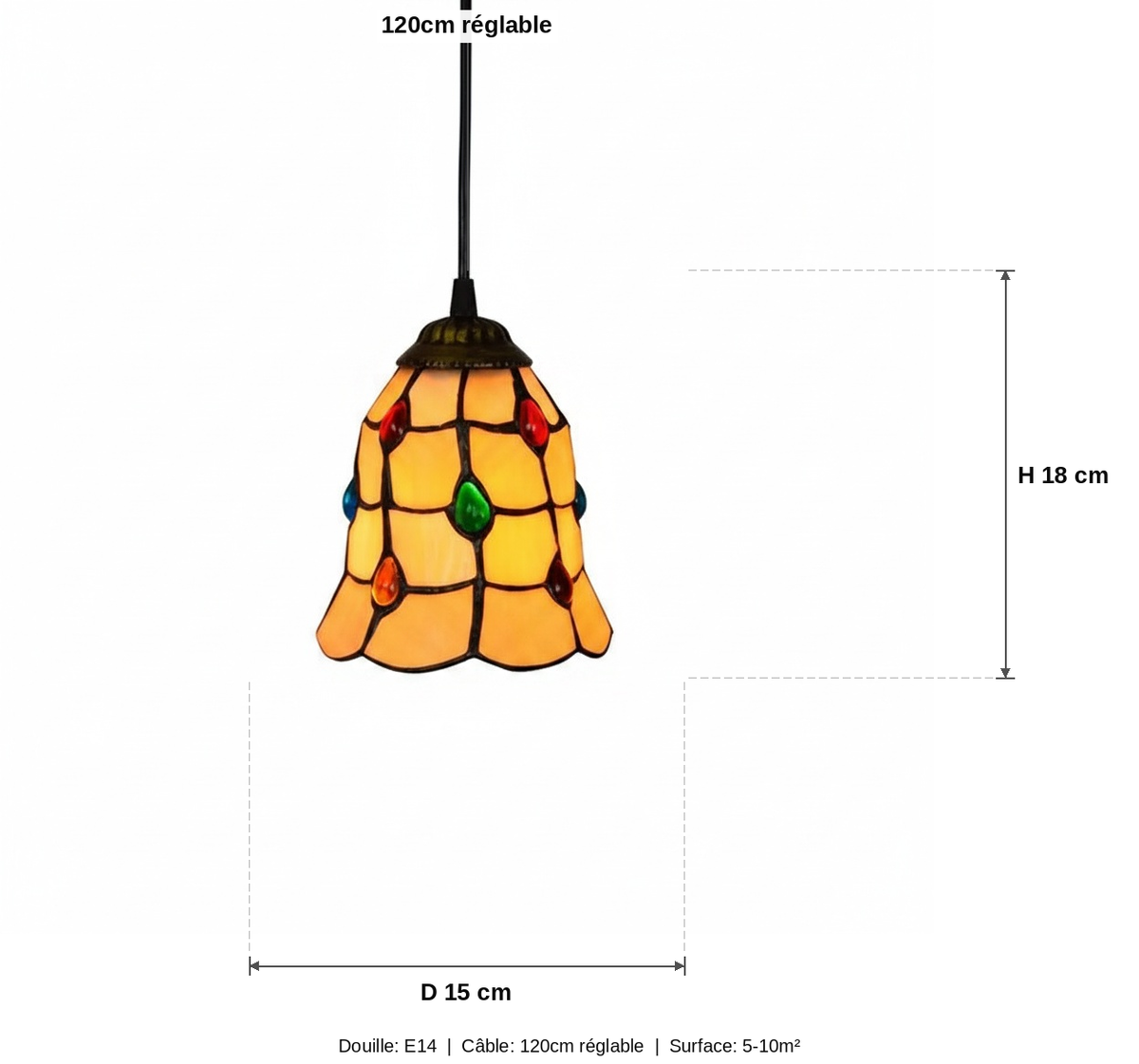 Suspension Verre Mosaïque Tiffany - schéma des dimensions